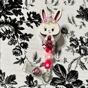 Cute Bunny Badge Reel with Beaded Lanyard